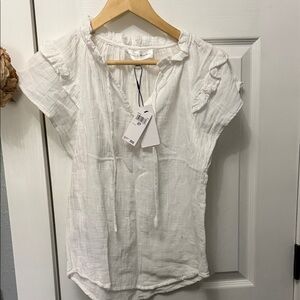 Chelsea & Theodore White Ruffle-Sleeve Tie-Neck Blouse